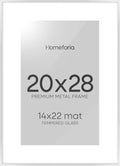 Homeforia 20x28 Picture Frame Silver, High End Metal 20 x 28 Poster Frame with Mat 14 x 22 for Photo, 20x28 Silver Frames Matted to 14x22 Print, 28x20 Hanging Frame, Tempered Glass, Wall Kit, Set of 1