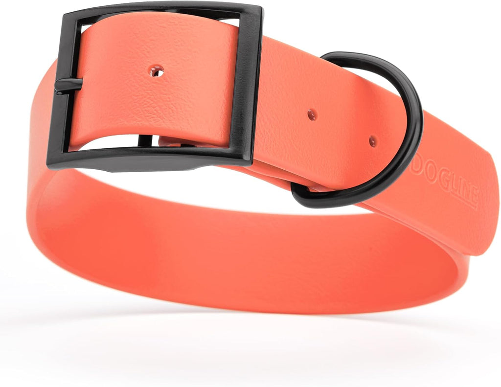 Dogline Biothane Waterproof Dog Collar Strong Coated Nylon Webbing with Black Hardware Odor- Proof for Easy Care Easy to Clean High Performance Fits Small Medium or Large Dogs, Coral