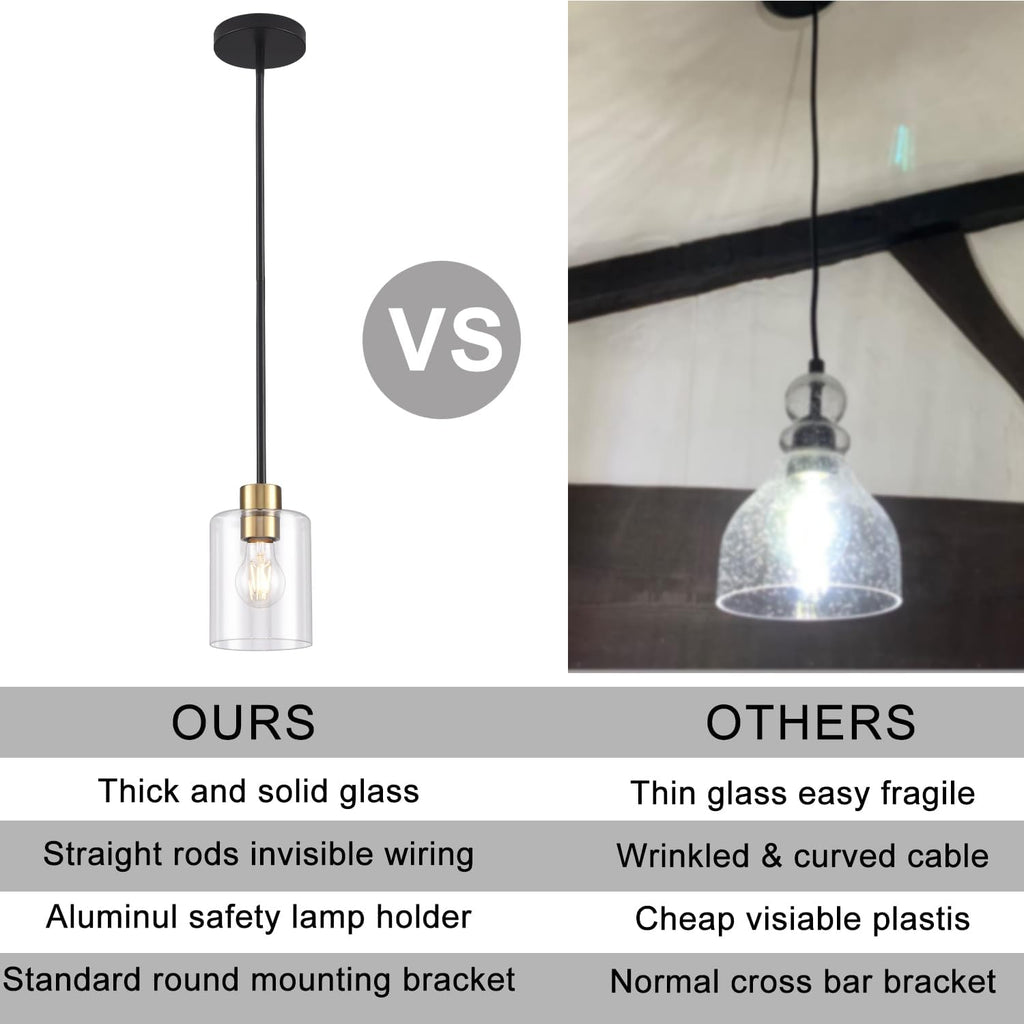 Black Brass Pendant Lights Kitchen Island - Clear Glass Pendant Light Fixture Multiple Stems Rods 3 Units 12 Inch 3 Units 4 Inch (3 Pack Black Brass Downrod)