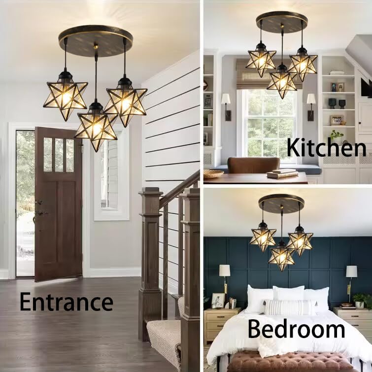 Glass Glam Chandelier Star Pendants Light Fixture Modern Elegant Ceiling Hanging Lights Included LED Warm Light Bulbs Oiled Bronze