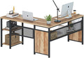 FATORRI L Shaped Computer Desk with Wood Shelves, Industrial Rustic Home Office Corner Desk with Metal Legs (Rustic Oak, 59 Inch)