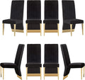 AUZ Black and Gold Dining Chairs Set of 8, Black Velvet Upholstered Dining Room Chairs with Nailhead Trim, Modern High Back Dining Chairs with Gold Legs