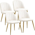 Velvet Dining Chairs Set of 4, Mid-Century Modern Upholstered Kitchen Chair with Metal Gold Legs for Living Room, Dining Room, White