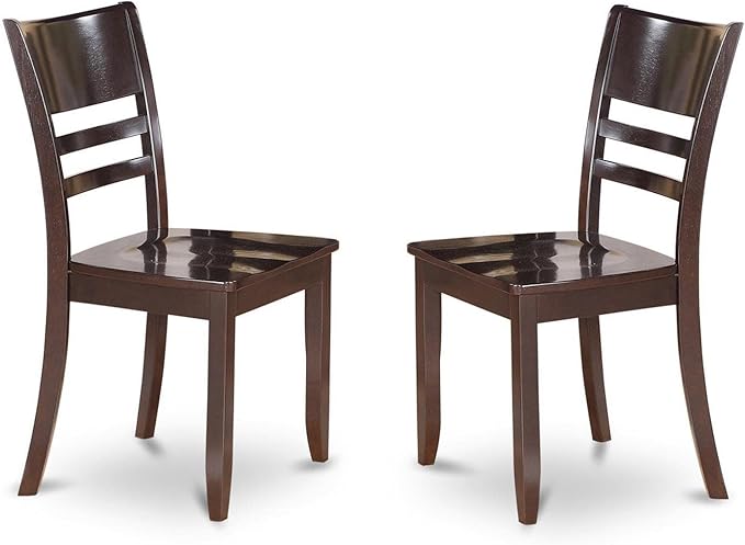 East West Furniture LYC-CAP-W Lynfield Dining Room Chairs - Ladder Back Solid Wood Seat Chairs, Set of 2, Cappuccino