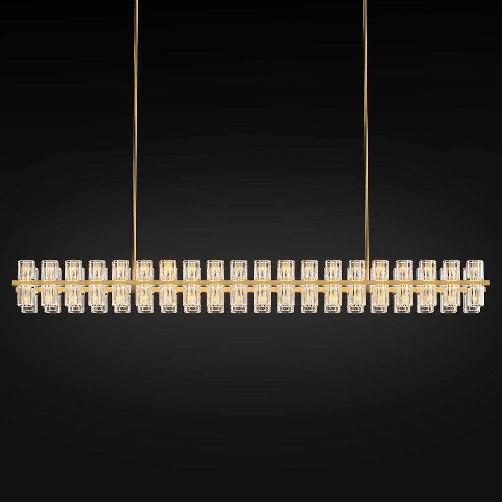 Crystal Brass Rectangular Chandelier Light Fixture,72 in Dining Room Chandeliers Over Table,Modern Chandelier For Living Room,Arcachon Chandeliers,Kitchen Island Chandelier,Includes 80xG4 Bulbs