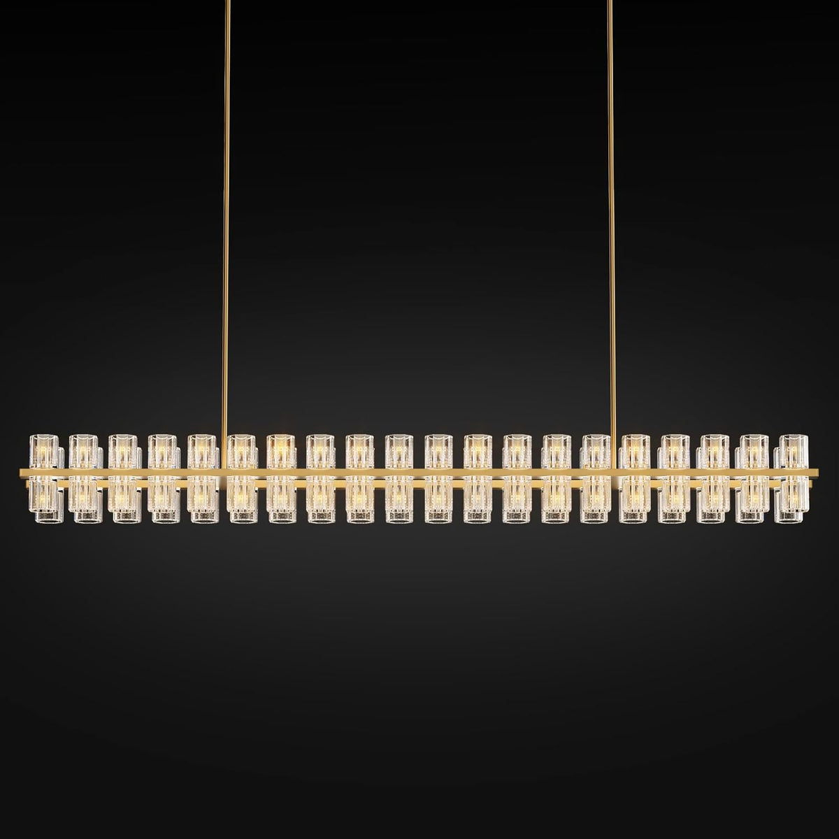 Crystal Brass Rectangular Chandelier Light Fixture,72 in Dining Room Chandeliers Over Table,Modern Chandelier For Living Room,Arcachon Chandeliers,Kitchen Island Chandelier,Includes 80xG4 Bulbs