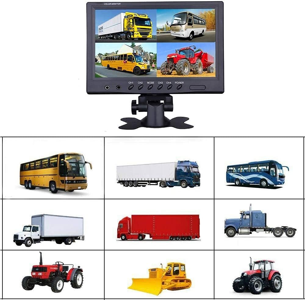 Vehicle Backup Camera Wired Backup Camera 9 Inch 4 Split Monitor with 2 x Front View Cameras 2 x Rear View Cameras with 170° 18 IR Night Vision IP 67,12-35V, Suitable for Trucks,Buses, SUVs,Trailers