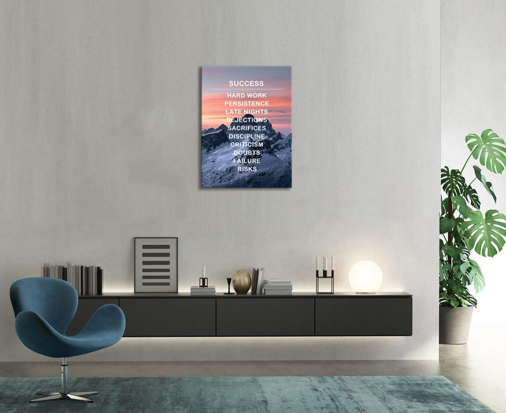 Motivational Office Wall Decor Inspirational Wall Art Success Inspiring Entrepreneur Quotes Snow Mountain Canvas Poster Print Artwork Modern Home Living Room Bedroom Decor Framed [30''Wx 40''H]