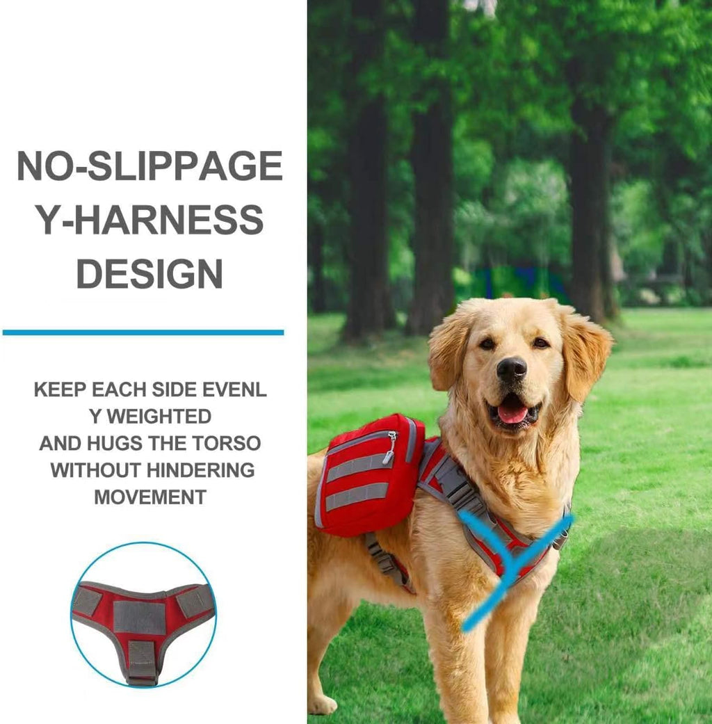 BYGD Dog Hiking Backpack, Dog Backpack for Medium to Large Dogs, with Large Capacity, 2 Spacious Side Bags for Walking, Training, Running, Harnessing Outdoor Hiking (L XL Red).