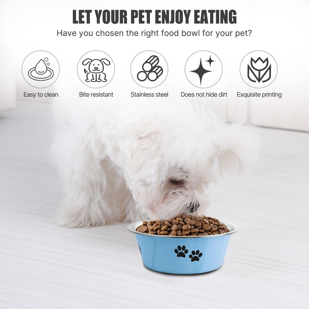 Stainless Steel Dog Bowls, Nonslip Rubber Bottom No Spill Proof Skid Metal Insulated Dog Bowls for Large Medium Small Breed Dogs (Blue, 3.6 Cups/29 OZ)