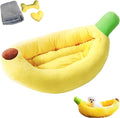 Banana Pet Bed for Small Dogs and Cats, Cozy Enclosed Calming Cave Bed with Removable Plush Cushion for Indoor Kittens Puppies Small Pets (Banana Bed + Mat + Bone Toy, X-Large)