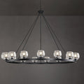 Black Wagon Wheel Chandelier, 59 Inch Black Chandeliers with Unique Glass Shade, 15-Light Crystal Large Wagon Wheel Chandeliers for Dining Room, High Ceiling Round Chandelier for Living Room, Foyer