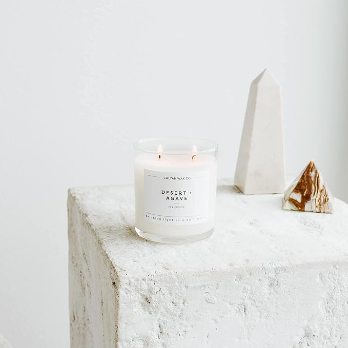 Calyan Wax Co. Desert & Agave 2 Wick Scented Candle - 37 Hour Burn - Luxury Non Toxic Soy Wax Candles - Long Lasting Large Glass Jar Candle for Home - 8.8oz