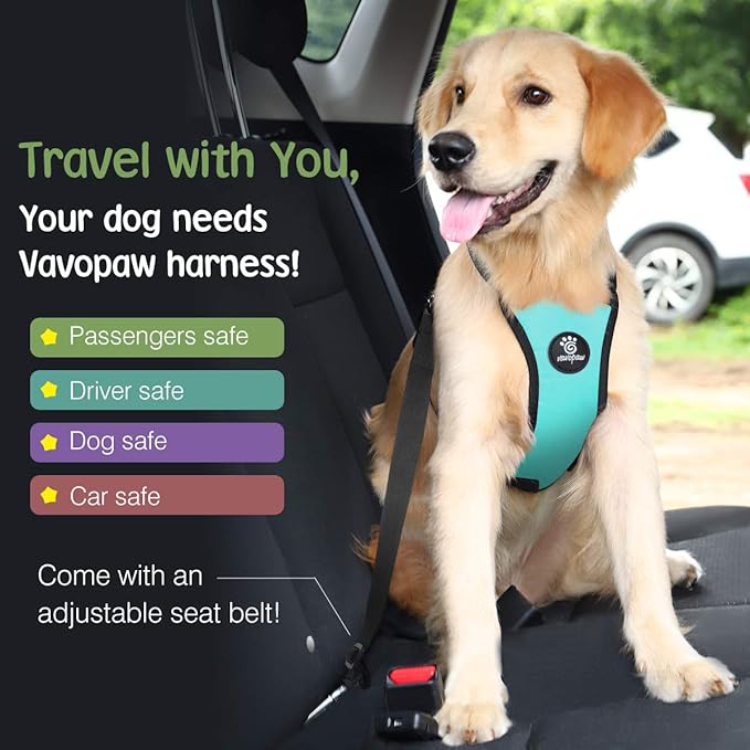 Dog Seat Belt, Safety Vest Dog Car Harness with Adjustable Buckle Dog Seat Belt for Vehicle Nylon Pet Safety Seat Belts Heavy Duty(M, Blue)