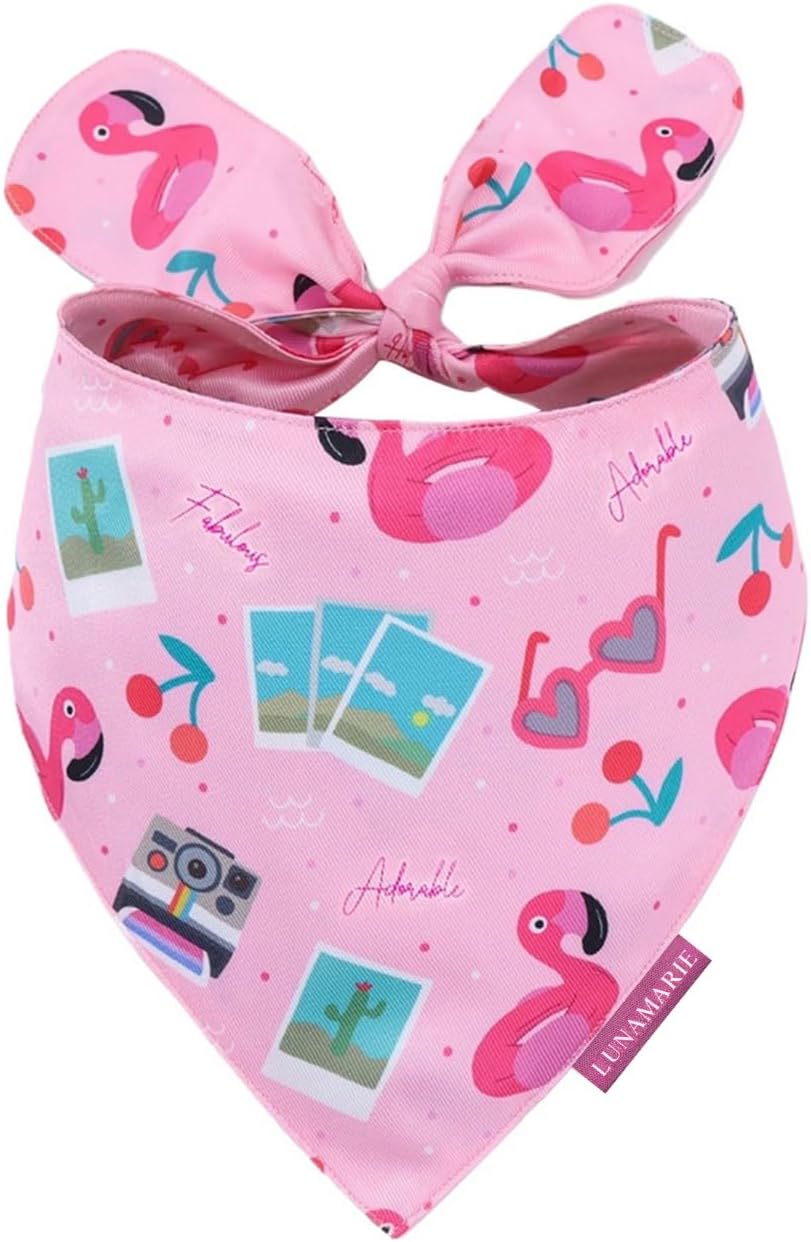LunaMarie - Luxury Pet Birthday Bandanas -Premium & Silky Poly Fabric | 100% Handmade | Custom Shape Dual Layered (Summer Vibes, Medium)