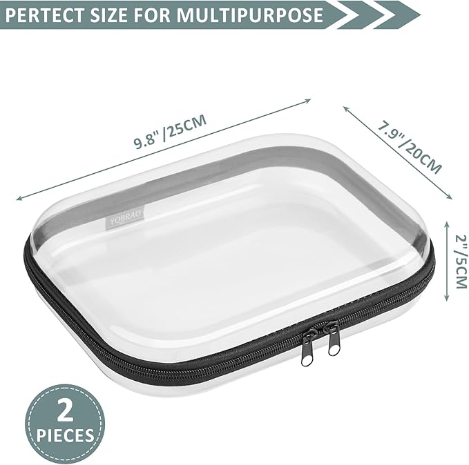 Hard Sided Clear Zipper Case for Storage- Professional-Grade Plastic Clear Zipper Pencil Case,Toy Storage Bins, Toiletry Bags, Travel Organizer（Black,2 Pack, M）