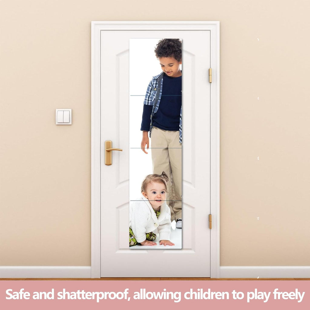 Unbreakable Full Length Wall Mirror,Mirrors for Bedroom,Over The Door Mirror,4 Pcs 12"x12",Shatterproof Plexiglass Acrylic,Long Closet,Workout for Home Gym Body Mirrors for Bedroom