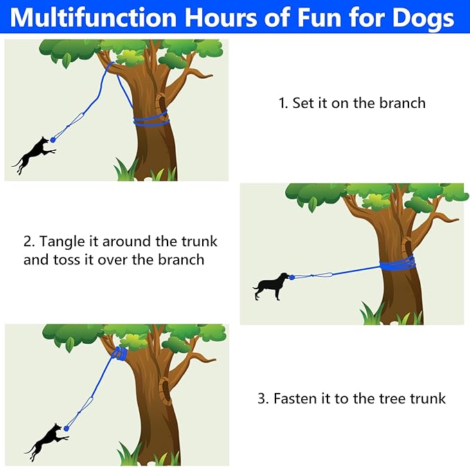 XiaZ Tug of War Dog Toy, Interactive Dogs Toy Bungee Hanging Tether with 2 Chew Rope Toys, Heavy Duty Puppy Outdoor Activity Aggressive Chewers Best Small to Large Boredom Exercise and Play (Blue)