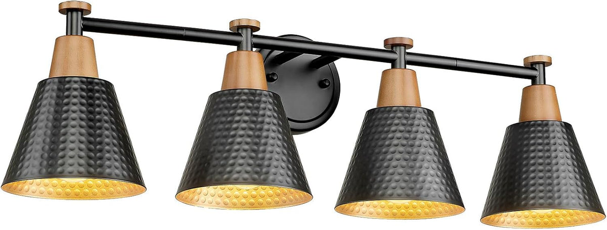 FEMILA 30" Bathroom Light Fixtures, 4 Light Vanity Lighting Fixtures with Wood Grain Paint and Black Finish, Light Fixtures for Bathroom Above Mirror, 4FG75B-4W BK