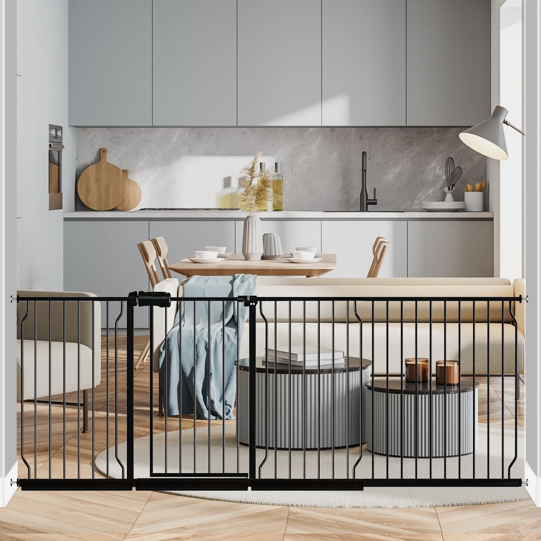 Fairy Baby Extra Wide Baby Gate 85.8-90.5 Inch Wide, Walk Through Pressure Mounted No Drill, Long and Large Tension Gate for Pet and Kids