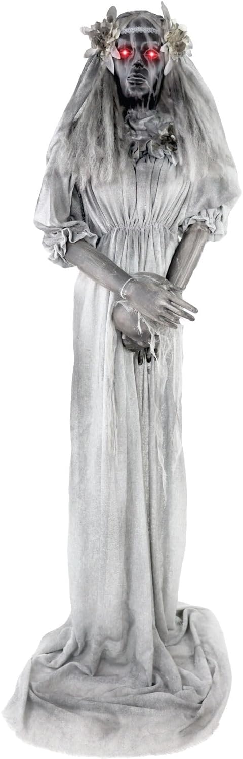 Haunted Hill Farm Lifesize Animatronic Scary Haunted Lady Statue with Touch Activated Lights and Sound, Battery-Operated Indoor or Covered Outdoor Halloween Decoration