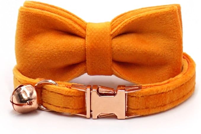 Personalized Cat Collar with Bells,Velvet Customized Small Cat Collar with Name Tag,Pet Collar with Name Phone Number Engraved ID Tags for Boy and Girl Kitten Cats (Orange)