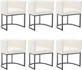 Faux Leather Dining Chairs Set of 6 Modern Barrel Arm Chairs with Black Metal Frame, Upholstered Kitchen Chairs 18.5" Wide Accent Chairs for Living Room Dining Room Restaurant, White