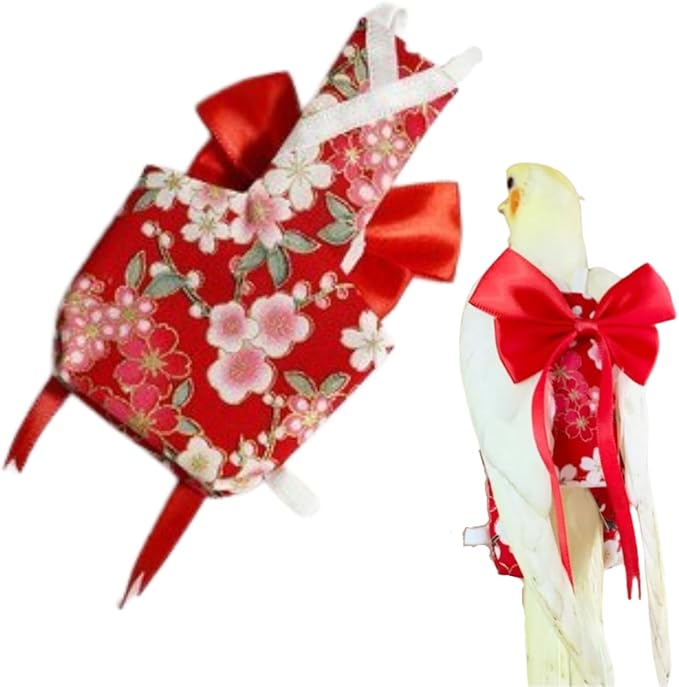 Bird Diaper Parrot Washable Diapers, Parrot Flight Suit, Reusable Nappies for Parakeet Cockatiel Mini Macaw Budgie Conure Lovebird (Red,Sulphur-Crested Cockatoo)