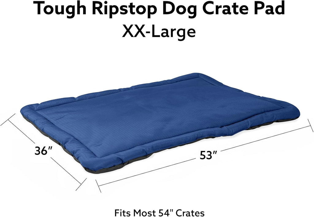 K9 Ballistics Tough Ripstop Dog Crate Pad - Durable & Machine Washable with Non-Skid Bottom and 120-Day Warranty, Fits 54" Wire Crates - XX-Large, Blue Quartz