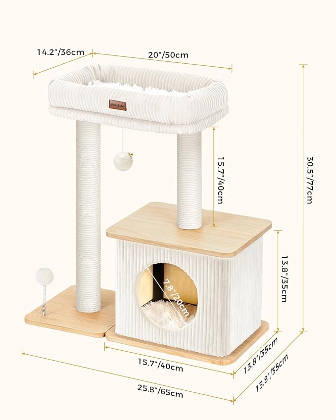 Modern Cat Tree for Indoor Cats, Nordic Loft Style, Wooden Cat Tower with Sisal Scratching Posts, Soft Padded Beds & Cozy Condos, Floor-Mounted for Kittens & Adult Cats