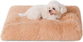 Bedfolks Waterproof Dog Crate Bed,Plush Dog Bed with Removable Washable Cover,Faux Fur Dog Crate Pad for Small Dogs and Cats,Fluffy Dog Kennel Bed 21"x13",Solid Camel