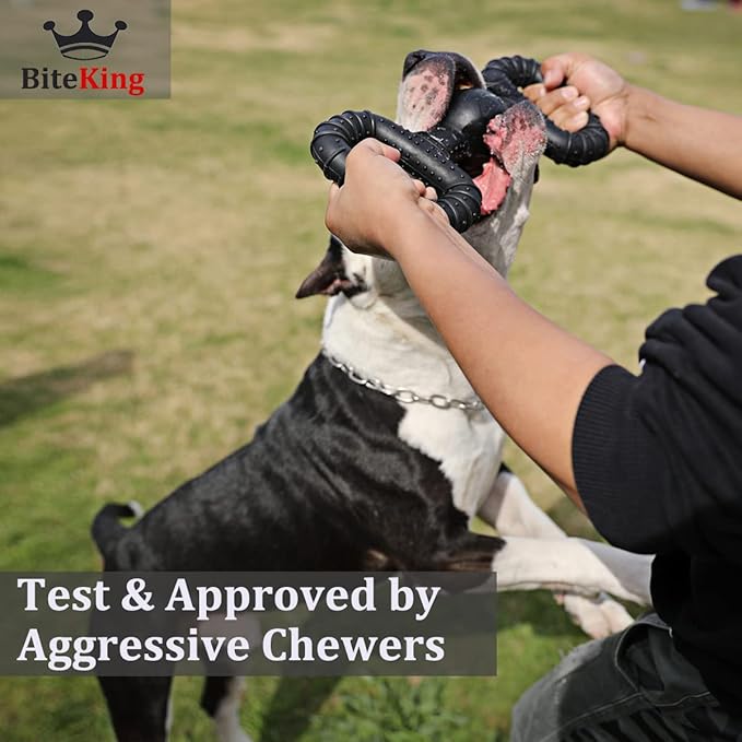 Natural Rubber Dog Toys for Large Aggressive Chewers - Lifetime Replacement - Tough Tug War Dog Toy for Large Dogs Tooth Clean, Black