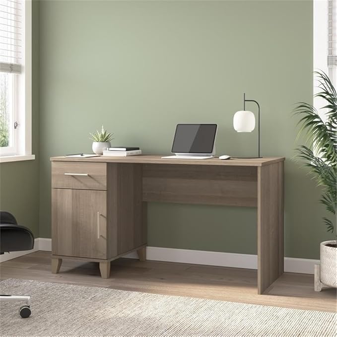 Bush Furniture Somerset 54W Office Desk with Drawer and Cabinet in Ash Gray, Computer Table with Storage for Home Office Workspace