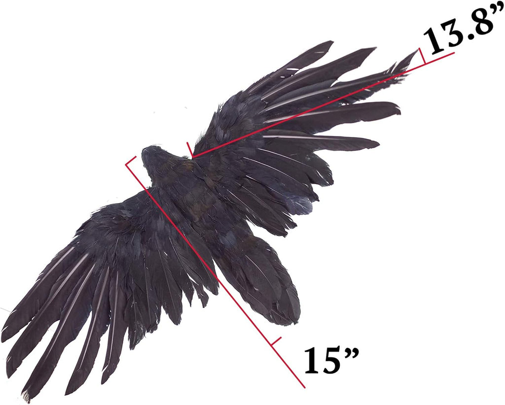 2-Pack Realistic Crows Lifesize Extra Large Handmade Black Feathered Crow for Halloween Decorations Birds, XL (15 inch+15 inch)