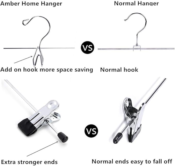 Amber Home 12 Pack Heavy Duty Add on Metal Pants Skirt Hangers, Stackable Add-on Metal Clothes Hangers with 2-Adjustable Clips, Cascading Clip Hangers Space Saving for Jeans, Slacks