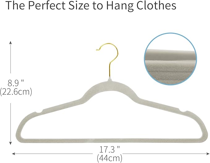 ManGotree Velvet Coat Hangers, Non-Slip Felt Suit Hangers, Ultra-Slim Space Saving Clothes Hanger with 360° Swivel Golden-Plated Hook, 36 Pack (Grey)