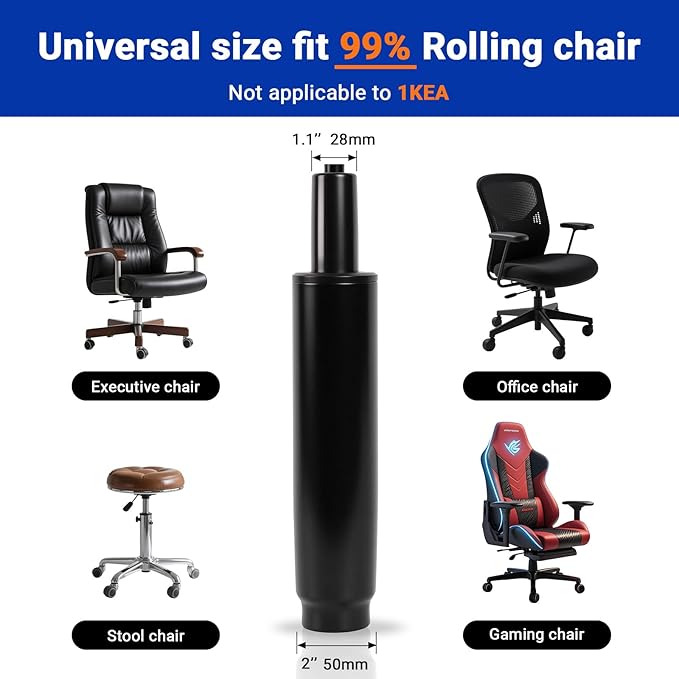 3.9" Office Chair Cylinder Replacement - Heavy Duty 1000lbs Class 4 Hydraulic Lift with Silent 360° Rotation, Universal Pneumatic Piston Fit for Sinking Desk/Gaming Chairs