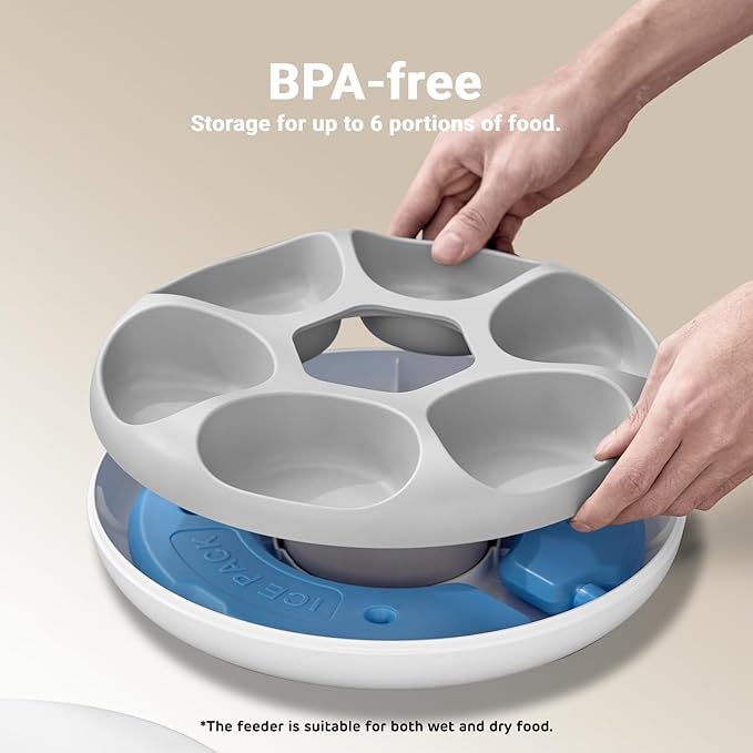 iPettie Donut Frost WiFi 6 Meal Automatic Cat Dispenser with App Control, Dry & Wet Food Automatic Cat Feeder, Smart Dog Feeder with Two Ice Packs, Programmable Timer, Holds 6 x ½ lb. of Food