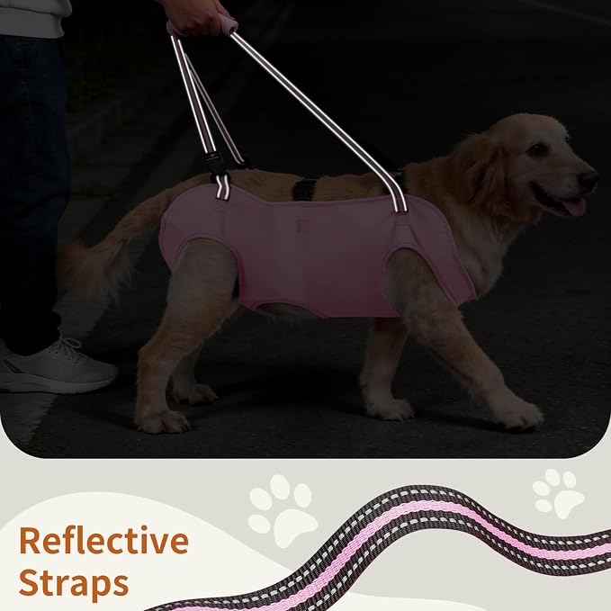Full Body Dog Lift Harness, Support Senior & Disabled Dogs Walking | Help Up & Down Stairs Grooming, Dog Sling Backpack, Front Hind Leg Joint Injuries, Reflective, Soft Padded Handle | Pink, M