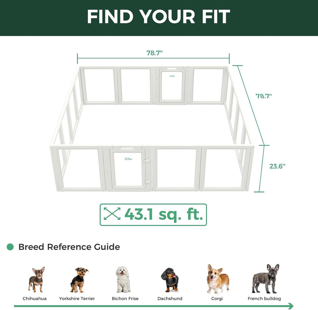FXW AuraSpace Acrylic Indoor Unleashed Dog Playpen for Puppies and Small Dogs, 24 Inch, 16 Panels, White