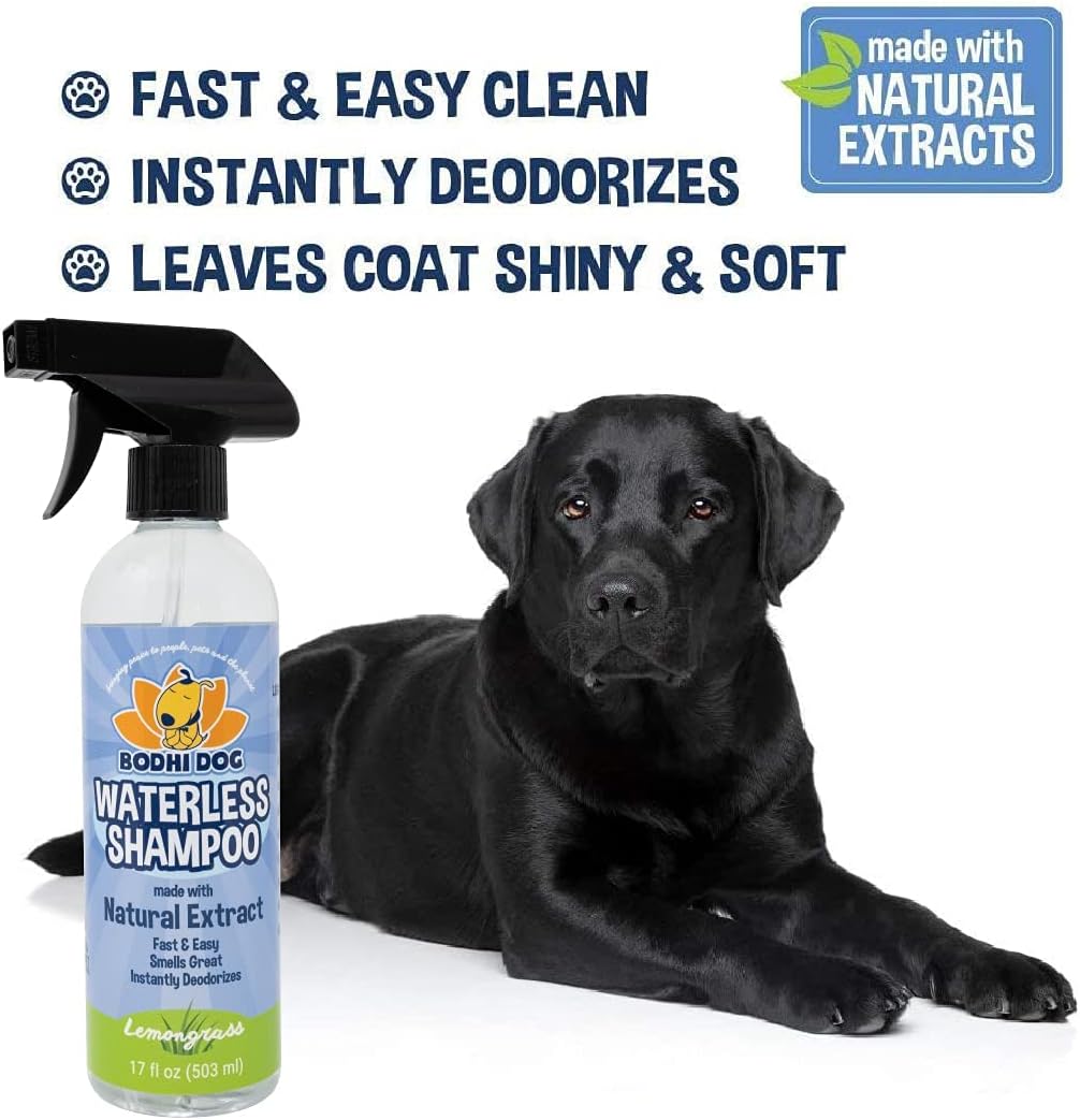 Bodhi Dog Waterless Shampoo for Dogs & Cats - Natural Dry Shampoo, Neutralizes Odor, No Rinse Needed, Safe for All Breeds - Made in USA - Lemongrass Scent (17 Fl Oz)