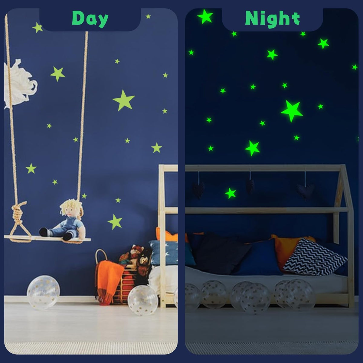 Glow in The Dark Stars Wall Stickers - 6 Sheets 307 Pcs Glowing Wall Decals Ceiling Stickers, Stick on Stars Glow in The Dark for Baby Kids Bedroom Wall Decor