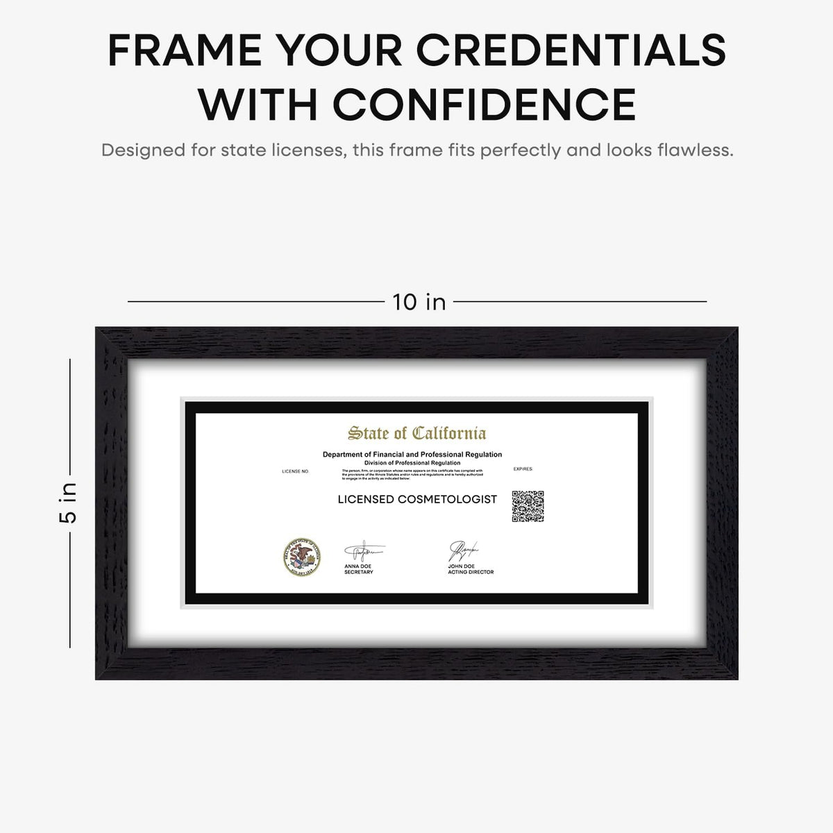 Homeforia 5x10 Business License Frame Black, High End Oak 5 x 10 Black Wood Document Certificate Frame with Mat 4x9, 10x5 Wooden Picture Frames for Wall or Tabletop, Tempered Glass, Wall Kit, Set of 1