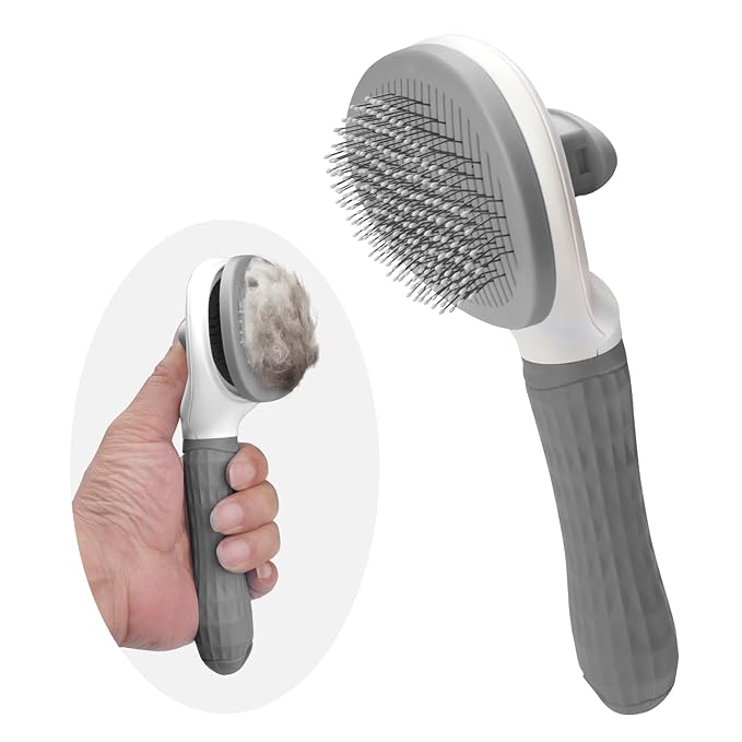 Cat Brush for Shedding,Self Cleaning Dog Brush for Shedding,Skin Friendly Cat Brushes for Indoor Cats Grooming Massage,Dog Slicker Brush for Cats Loose Fur Long&Short Hair Removal Grey