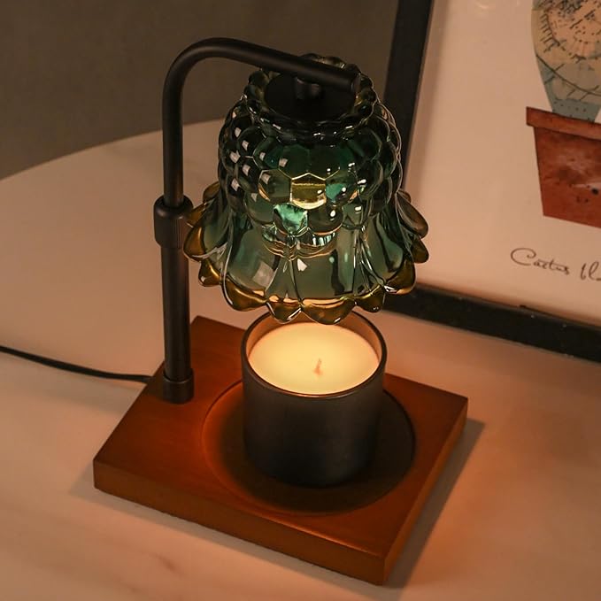 Candle Warmer Lamp Timer for Women Mom, House Warming Gifts New Home Decor, Modern Farmhouse Decor, GreenColorful Glass Flower Candle Warmer for Jar Candles with 2 Bulb