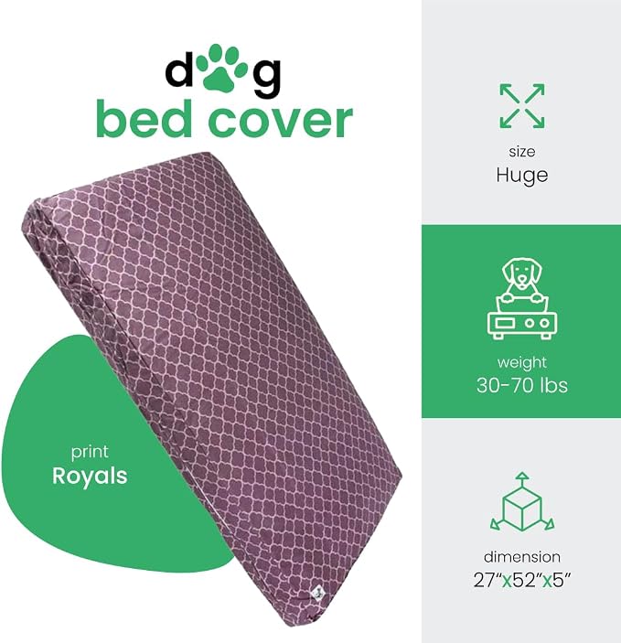 Molly Mutt Large Crib Mattress Cover - Royals Print - Measures 27”x52”x5”- 100% Cotton - Durable - Breathable - Sustainable - Machine Washable Dog Bed Cover