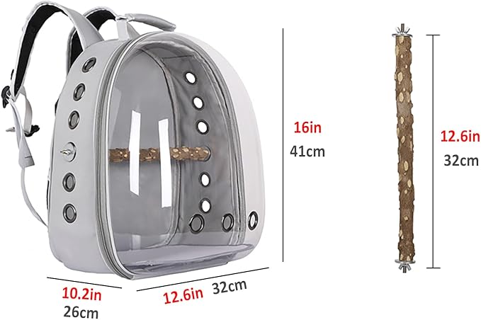 Bird Carrier Backpack with Wood Perch, Transparent Bird Travel Cage, Portable Pet Carrier Backpack, Breathable Hangbag for Vet Transport Camping Hiking (Light Blue)