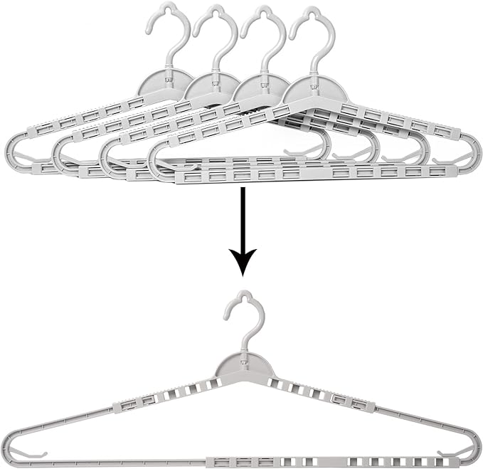 4 Pack Extra Large Hangers Enlarge Adjustable Shoulder 16.5"-26" Drying Hanger Sturdy for Wide Polos Tops Cardigans Quilt Bath Towel Big and Tall Shirts (Light Gray)