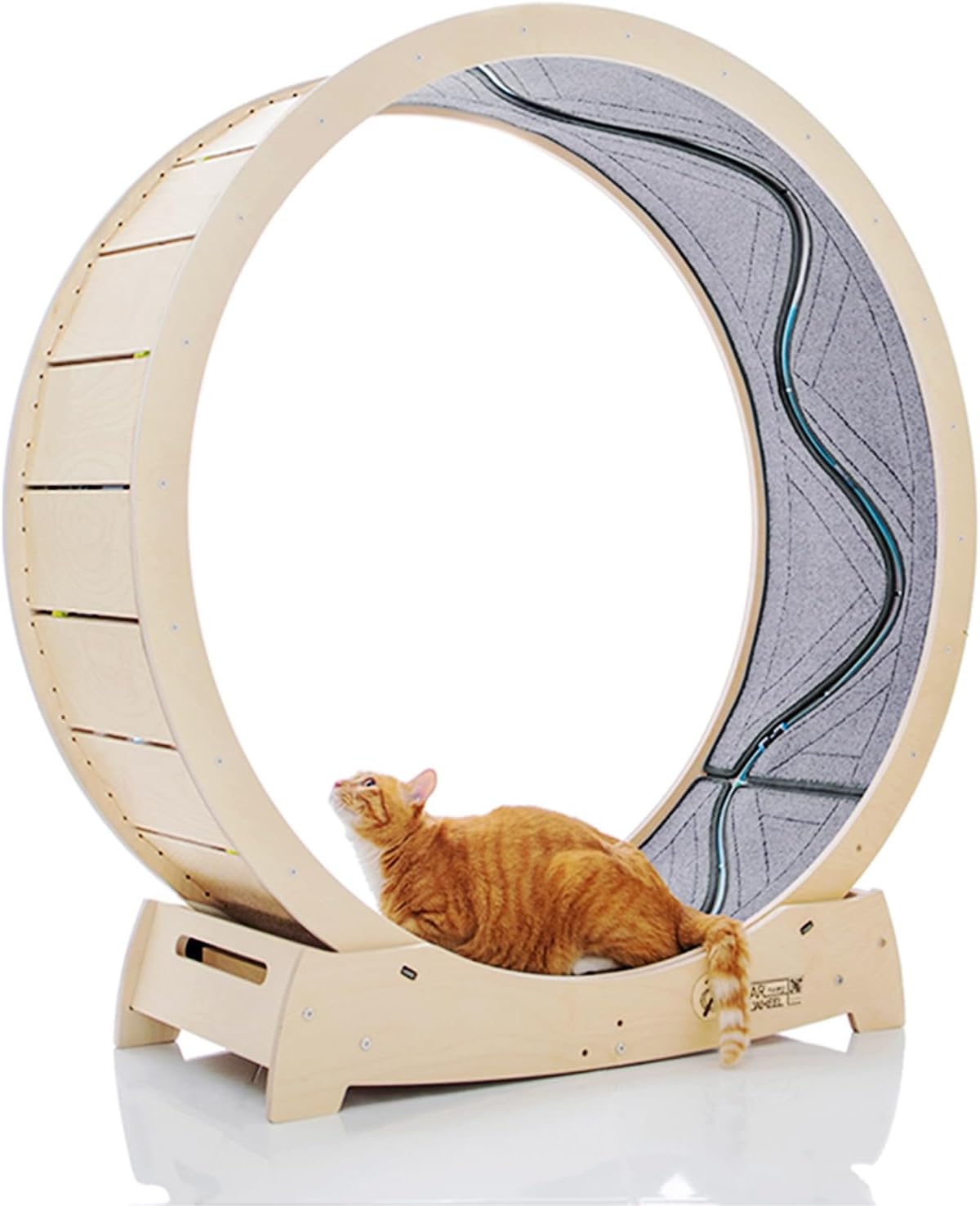 Star Cat Wheel, Cat Treadmill, Exercise Wheel for Running, Spinning, Scratching, and Climbing for Indoor Cats, Premium Birch Wood, Eco-Friendly, Moving Fish, Wide Running Track, 41.7 inch L Size