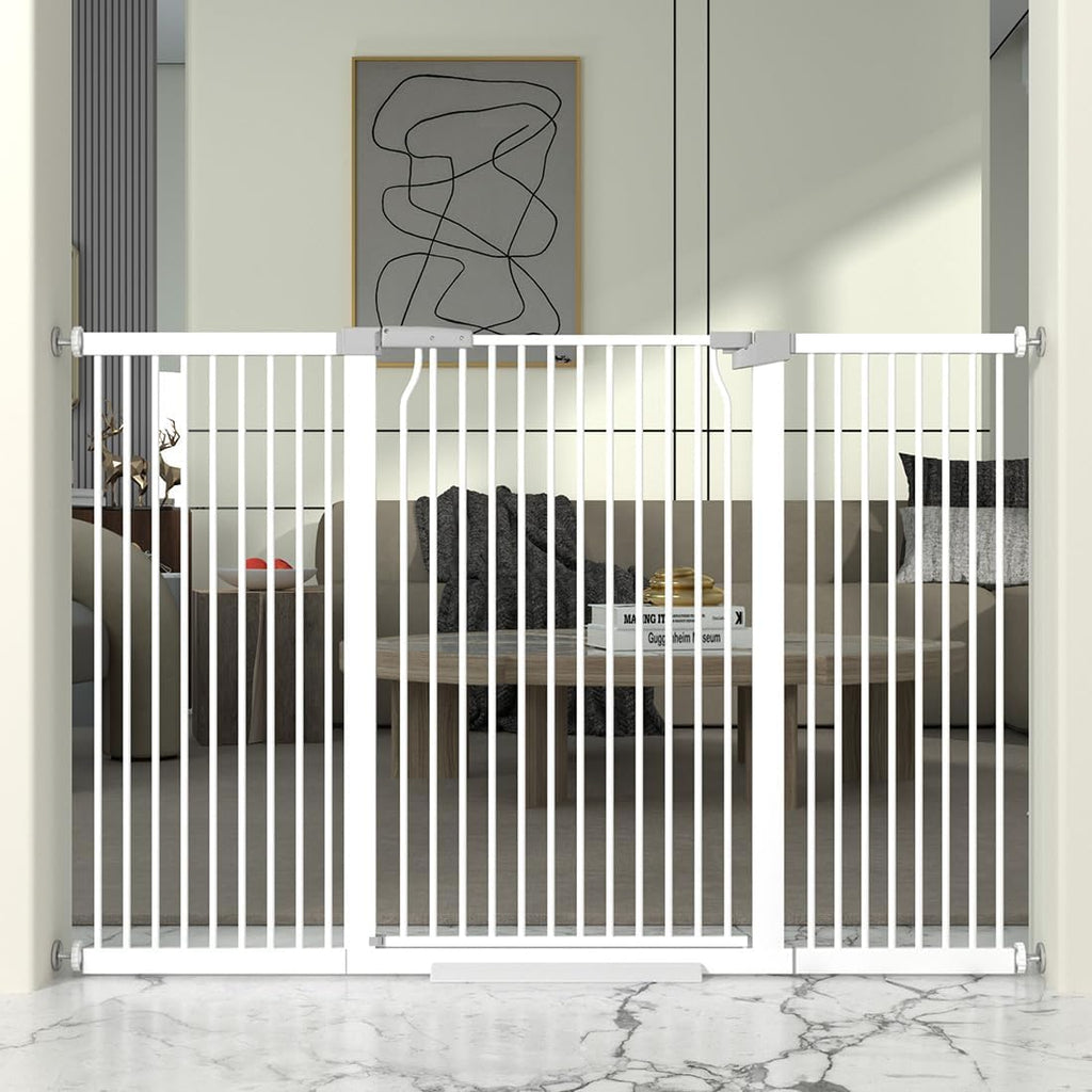 41" Extra Tall Cat Gate for Doorway, 60.3-62.9'' Metal Pet Baby Safe Gate, Extra Wide Pressure Mounted Child Door with Expansion Kit, No Drilling Baby Gate Indoor, No Climb Proof Gate, White